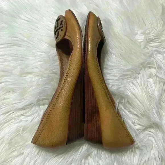 Tory Burch Brown Leather Sally Wedge Pumps Size 8M - Picture 5 of 13